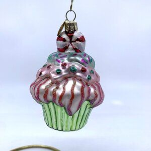 Christopher Radko Glass Ornament Mint Confection Cupcake 2000 Peppermint 3.5"